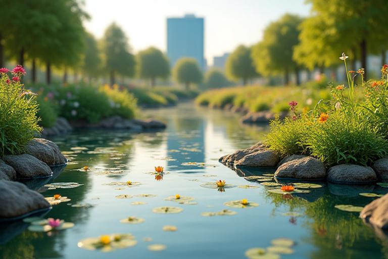 Ökologischer Teich mit Biodiversität